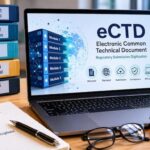 Electronic Common Technical Document (eCTD) software displaying regulatory submission documents, compliance workflows, and digital publishing tools for pharmaceutical regulatory affairs teams.