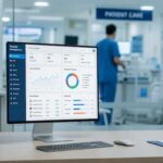 Hospital Management System (HMS) dashboard displaying patient management, hospital operations, electronic medical records, scheduling, and healthcare analytics.