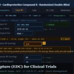 Electronic Data Capture (EDC) system displaying clinical trial data, electronic case report forms, and study monitoring dashboards for research teams.